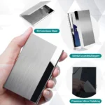 Premium Stainless Steel Business Card Holder - Ultra-thin Silver Metal Pocket Card Case for Men and Women; Simple Design - Image 2