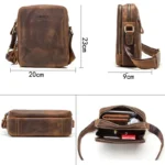 Vintage Crazy Horse Cowhide Men's Shoulder Bag Crossbody 8-inch Large Capacity Storage Wallet Multifunctional Waterproof Coffee - Image 3