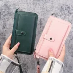 2024 Leather Women Wallets Luxury Long Hasp Fold-over Pattern Coin Purses Female Brand Solid Colors New Thin Clutch Phone Bag - Image 4
