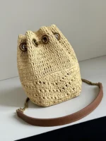 Women's Straw Woven Bucket Bag - Image 3