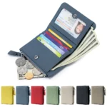 Genuine Leather Men Women Cute Short Wallet Luxury Solid Zipper Coin Purse rfid Bank Credit Card Holder Slim Small Money Bag
