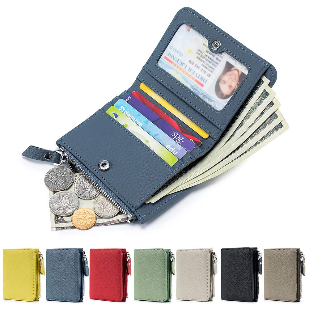 kf-S5d01c6e79dd047618c5e1b12bb13c6b9j Genuine Leather Men Women Cute Short Wallet Luxury Solid Zipper Coin Purse rfid Bank Credit Card Holder Slim Small Money Bag - Image 1