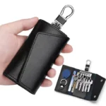 Portable Leather Keychain Men Women Housekeeper Key Holder Organizer Pouch Cow Split Car Key Wallet Key Case Mini Card Bag