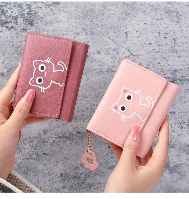 kf-S7f6dfc19b1e44c5e834bf08a0a9cba25r Women Fashion Card Holders Wallet Korean Cute Cartoon Cat Girls Credit ID Card Coin Money Short Purses PU Leather Female Purse - Image 1