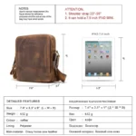 Vintage Crazy Horse Cowhide Men's Shoulder Bag Crossbody 8-inch Large Capacity Storage Wallet Multifunctional Waterproof Coffee - Image 5