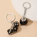 Mini Billiard Keychain Lucky Black Snooker No.8 Table Ball Dice Key Ring Men Waist Backpack Pendant Car Key Chain Creative Gift