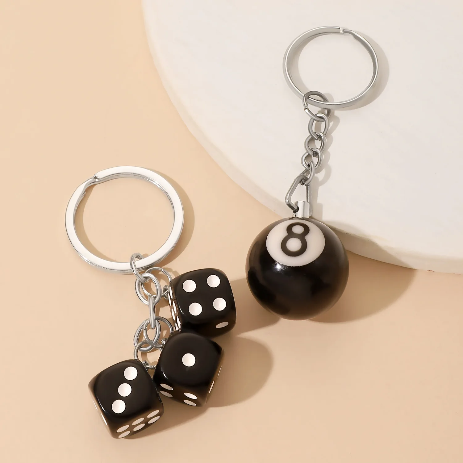 kf-Sabb8279497cc488b8b17681f28bb9170G Mini Billiard Keychain Lucky Black Snooker No.8 Table Ball Dice Key Ring Men Waist Backpack Pendant Car Key Chain Creative Gift - Image 1