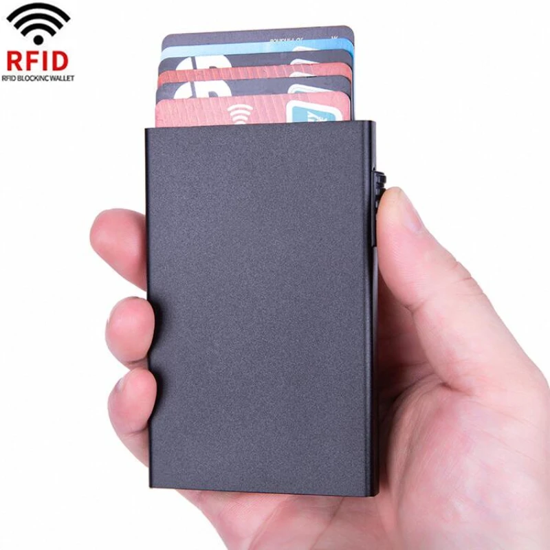 kf-Sad98de4d07f34e9c92723961da536b447 Rfid Credit Card Holder Smart Wallets Men ID Bank Cardholder Case Metal Thin Slim Pop Up Aluminium Minimalist Wallet Luxury Gift - Image 1