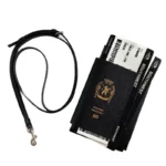 Zenos Fashion Genuine Leather Wallet Card and Passport Holder with Strap for Phone Black Clips Money