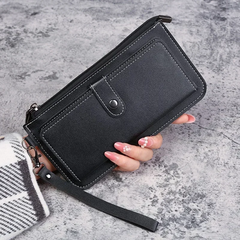 kf-Sbe2ece9d107f4e3fac0af5816fbc47cdR 2024 Leather Women Wallets Luxury Long Hasp Fold-over Pattern Coin Purses Female Brand Solid Colors New Thin Clutch Phone Bag - Image 1