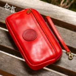 Handmade Cowhide Handbag, Zipper Wallet, Genuine Leather Pen Bag - Image 6