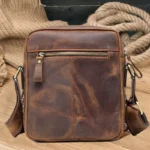 Vintage Crazy Horse Cowhide Men's Shoulder Bag Crossbody 8-inch Large Capacity Storage Wallet Multifunctional Waterproof Coffee