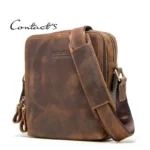 Vintage Crazy Horse Cowhide Men's Shoulder Bag Crossbody 8-inch Large Capacity Storage Wallet Multifunctional Waterproof Coffee - Image 4