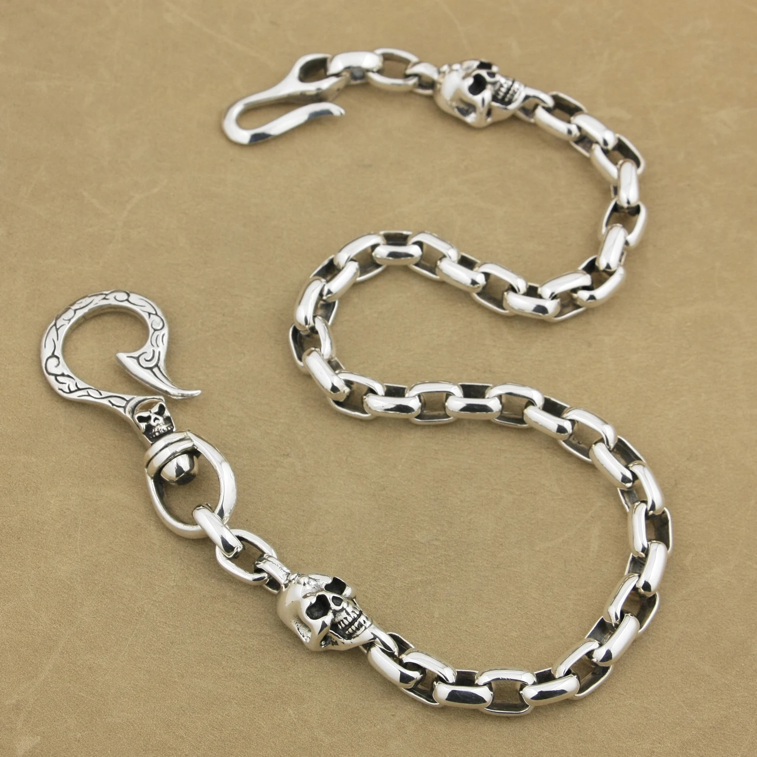 kf-Sf730d890983b46788d39ad7a06a9c879p Fish Hook 925 Sterling Silver SKull KeyChain Biker Wallet Chain Punk Accessory 9N014WC - Image 1